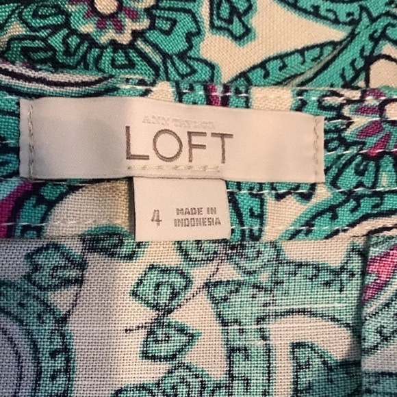 LOFT Skirt Size 4 Teal Multicolor Paisley Print Pleated Casual - Picture 6 of 7